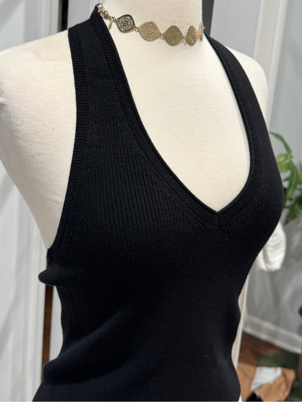 Aerie Black Sweater Halter Tank Top